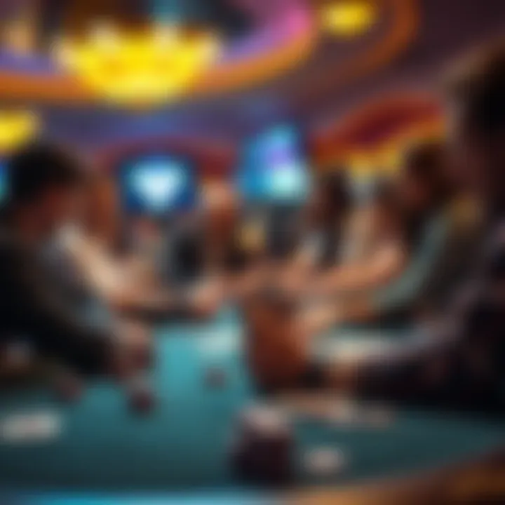 Casual poker game scene with players at tables, focusing on chip stacks and bounty prizes