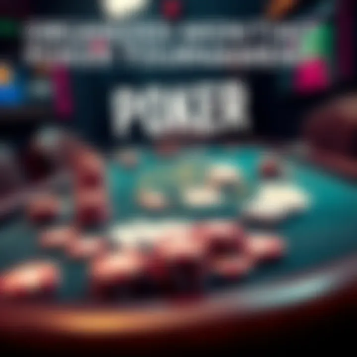 A graphic showing a poker table with cards and chips, with text inviting people to join monthly tournaments on forums.