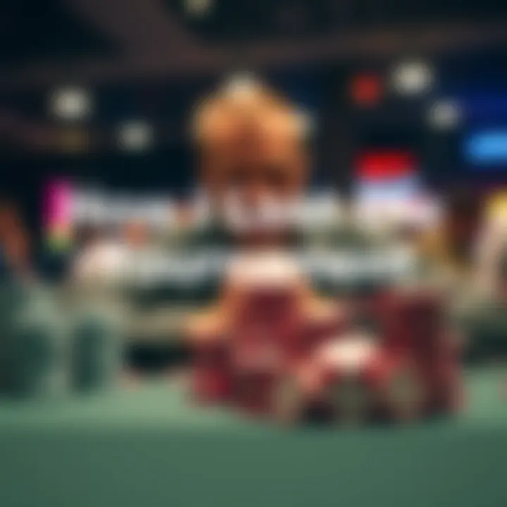 A poker player at a table looking nervous as they decide to go all-in with their chips stacked in front of them, reflecting on a crucial moment in a tournament.