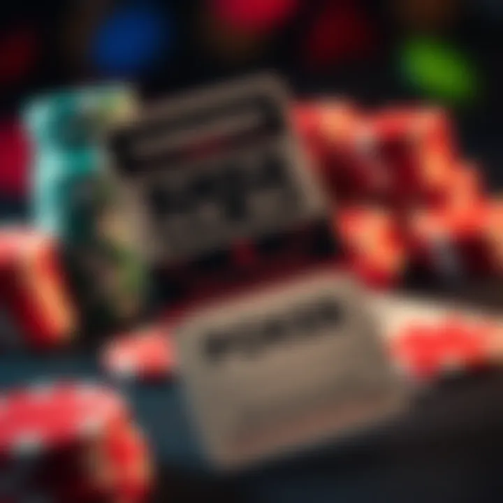 Close-up of a poker tournament entry ticket with chips and cards in the background