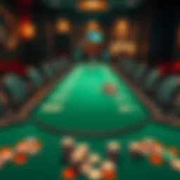 Poker tournament table setup A setup for a private poker tournament with green felt tables and poker chips