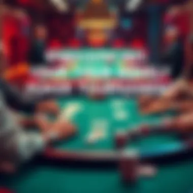 A well-organized poker table with chips, cards, and players engaged in a game