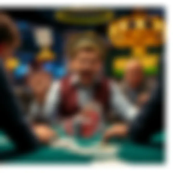 Player celebrating a win at a poker table, surrounded by chips and cards, with a rival looking on in surprise.