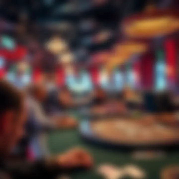 Players enjoy poker at a vibrant San Antonio venue, with cards and chips visible on tables