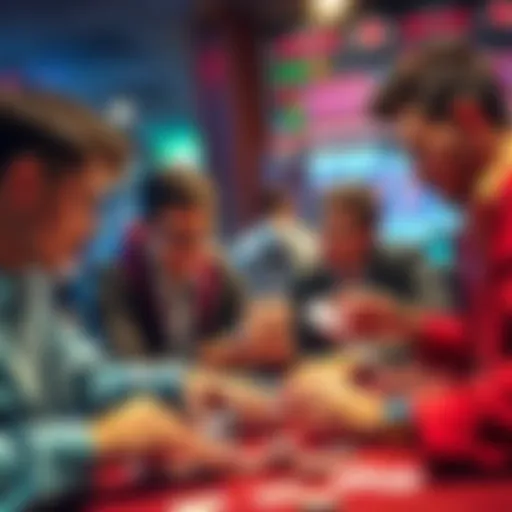 A group of players engaged in a heated discussion over poker cards, analyzing data and statistics related to PokerStars allegations.