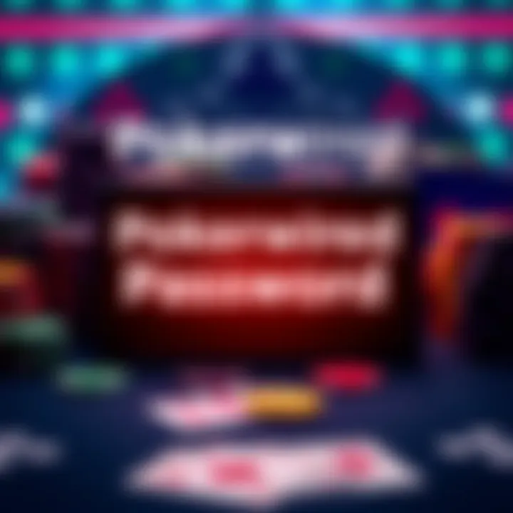 A graphic showing the Pokerwired password for today with gaming symbols and cards in the background.