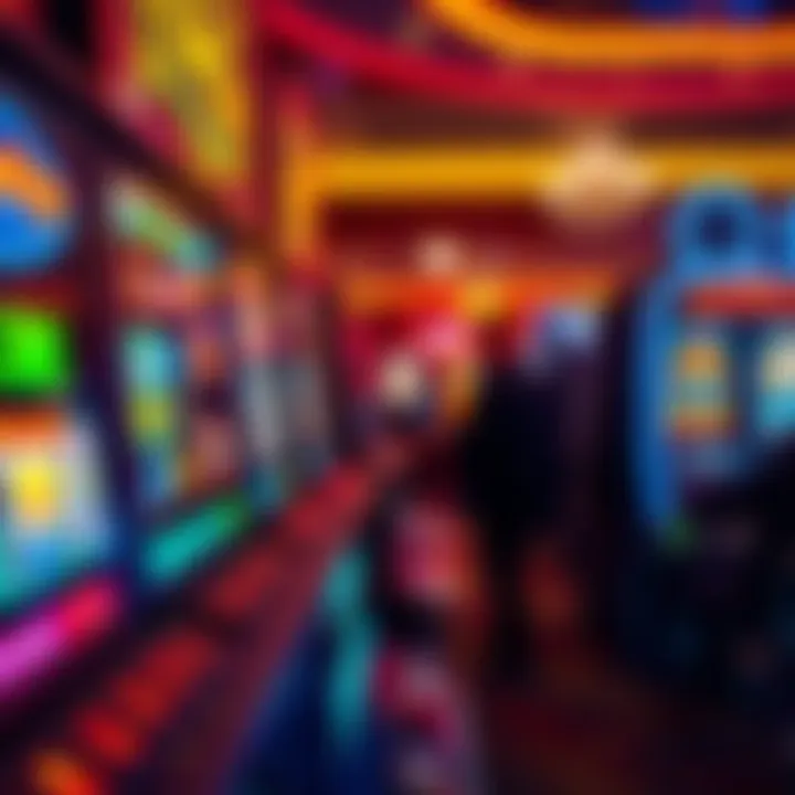 Pokie machine at a gaming venue A close-up of a vibrant pokie machine with bright lights and symbols, showcasing a player pressing a button in a gaming venue.