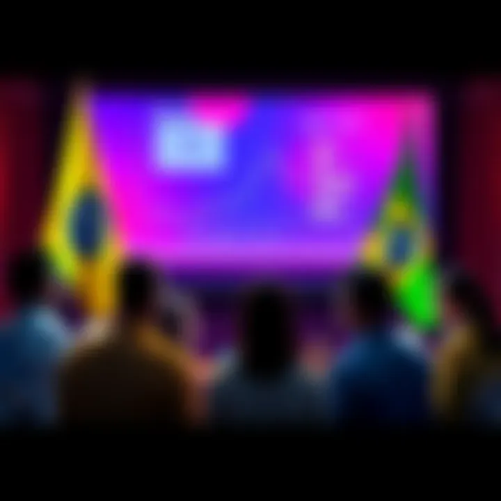 People discussing key political issues in Brazil, with flags and charts around them