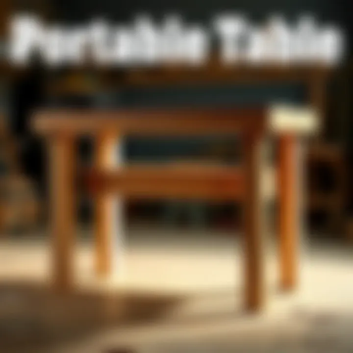 A portable table made from leftover kitchen cabinet pieces and oak boards, showcasing its simple design and functionality.