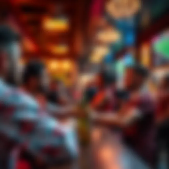 Fans discussing their bets on Portugal vs Colombia match in a lively sports bar setting