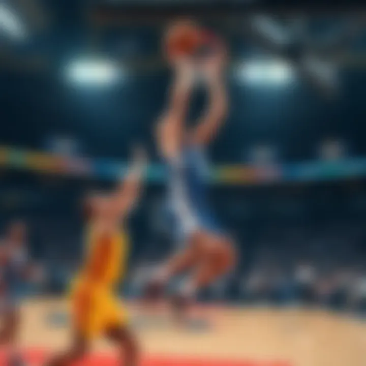 Kristaps Porzingis performing a powerful dunk while defending a player in the play-in finale