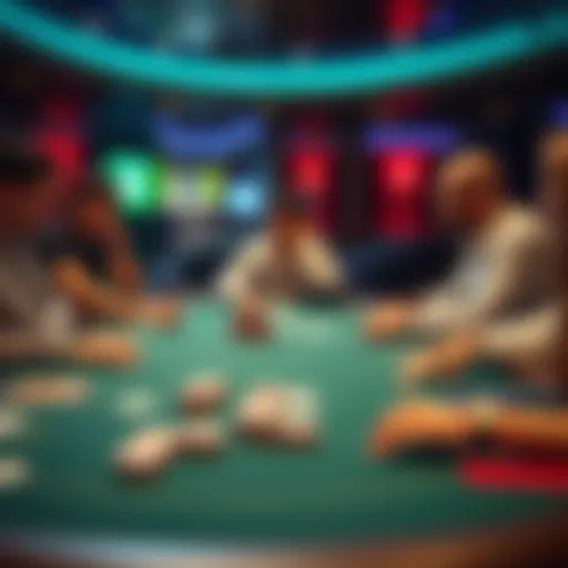 A group of players at a casino table, focused on a Pot-Limit Omaha game with poker chips and cards on the table.