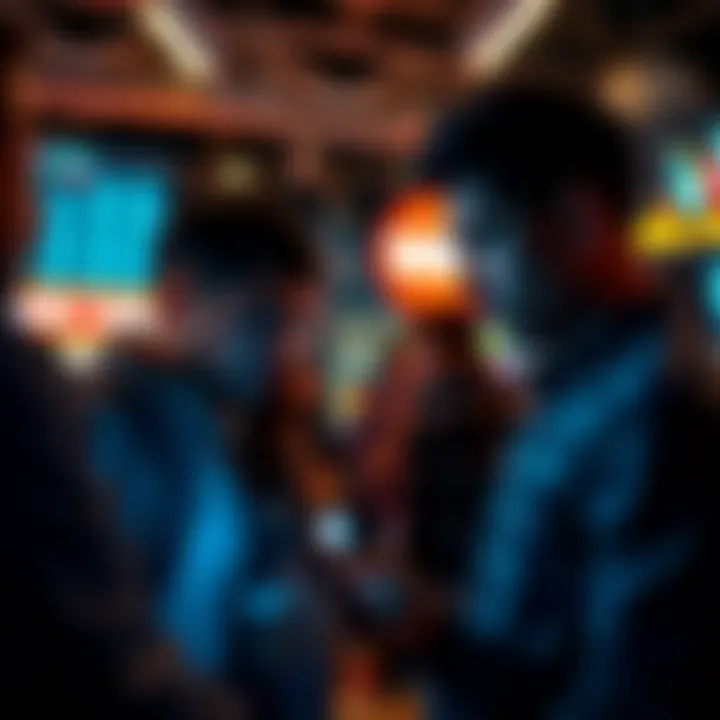 People discussing the addictive Powerball statistics app, Ballvault, with charts and graphs displayed on a smartphone.