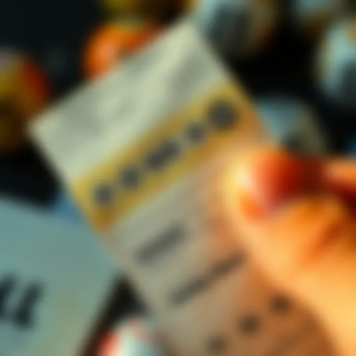 A close-up of a Powerball lottery ticket with markings and a hand holding it, representing hope and excitement of winning.
