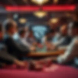 A group of people seated around a table playing poker, some showing suspicious behaviors