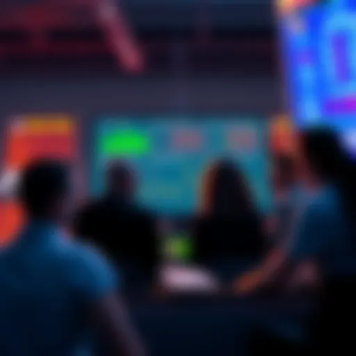 A group of people discussing strategies for playing Prize Picks, with charts and data on a screen in front of them.