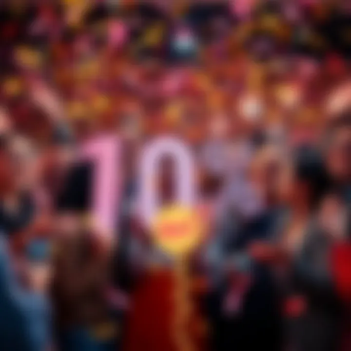 Group of happy people celebrating the announcement of the 10% prize winners with confetti and smiles