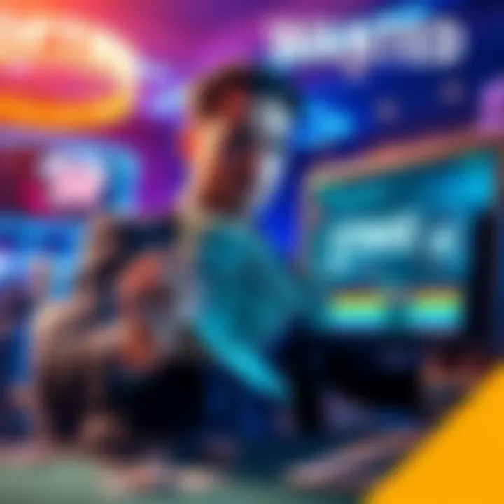A gambler holding a stack of cash and a computer showing stake ID on the screen