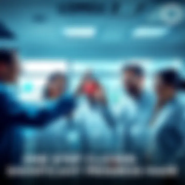 A team of scientists celebrating a research breakthrough with smiles and high-fives in a lab setting.