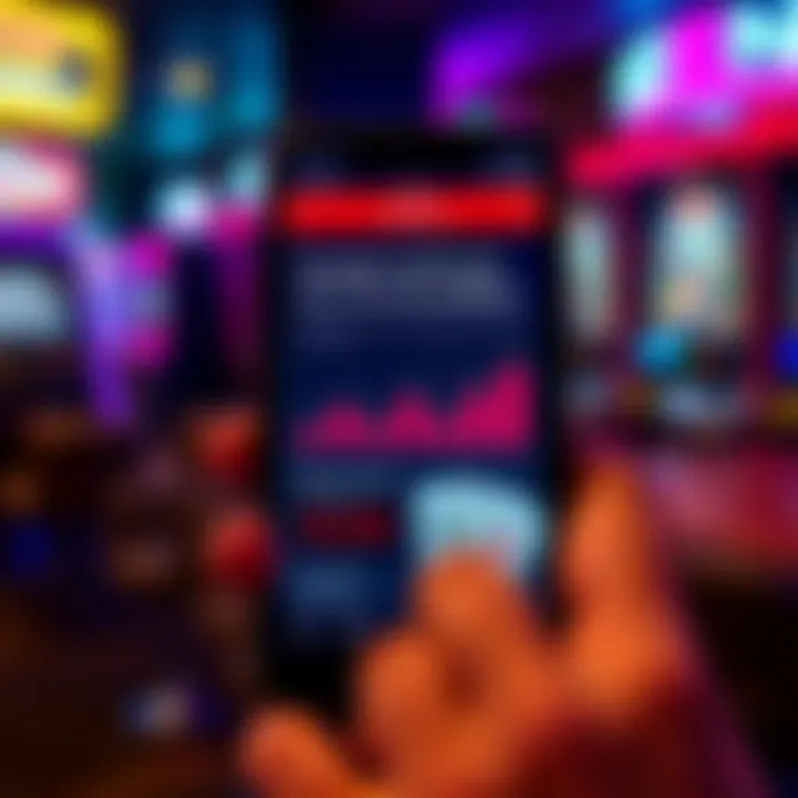 A smartphone displaying a gambling recovery app with progress charts and motivational quotes