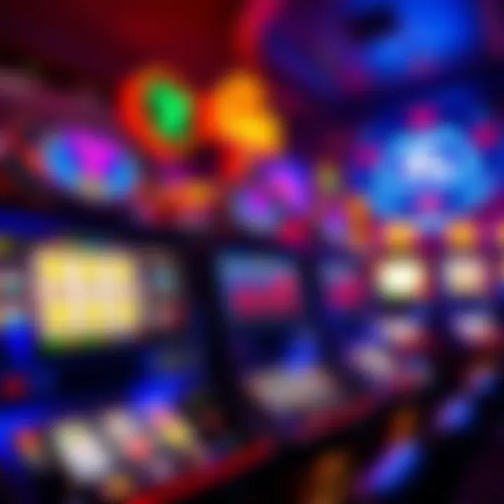 A colorful slot machine display showing progressive jackpot symbols and lights, attracting players' attention.