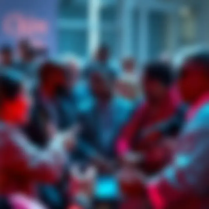 A group of influential leaders discussing sociopolitical issues in a public forum, surrounded by supporters and media.