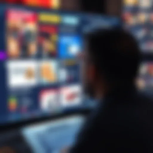 A person looking at various promotional offers on a computer screen, with some offers highlighted as appealing and others marked as restricted.