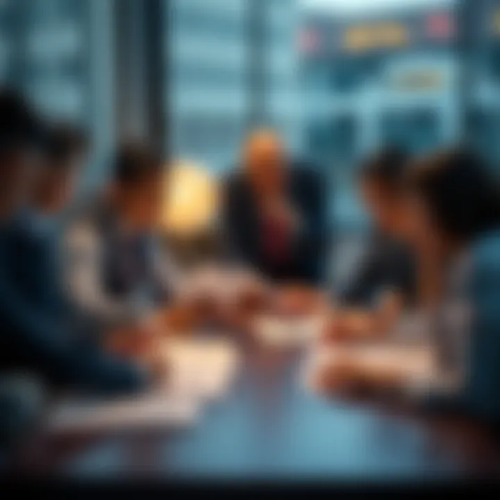 People discussing a proposal with papers on a table