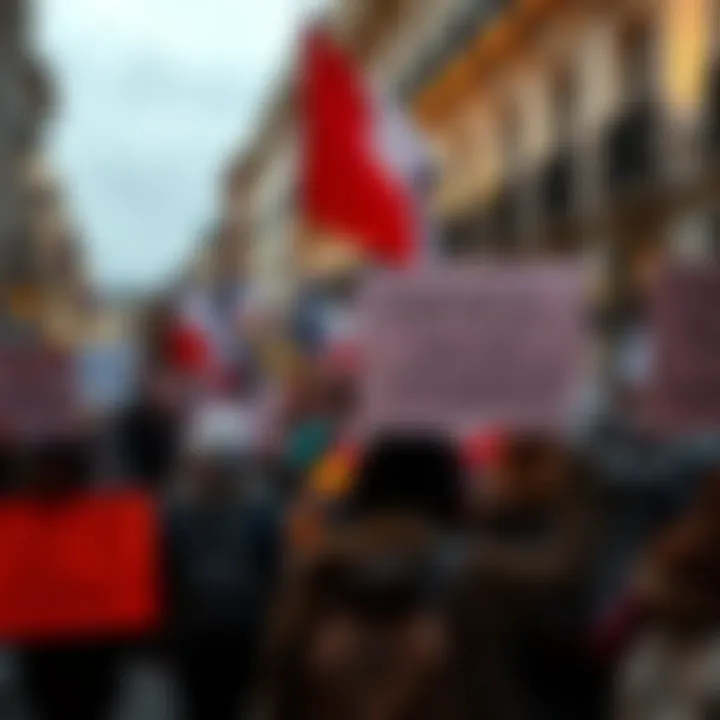 People protesting in the streets of France holding signs and expressing their discontent