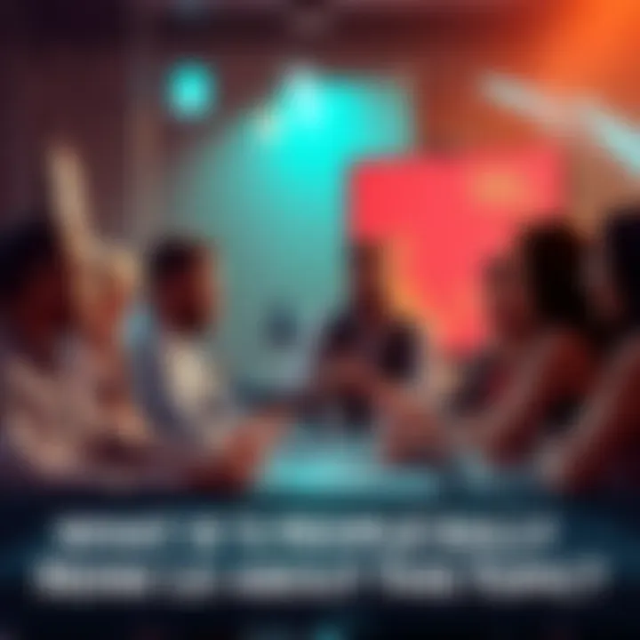 Public Discussion on Popular Topic A group of people debating and sharing ideas around a table, showcasing diverse opinions and engagement.