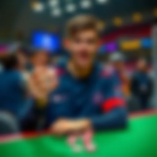 Christian Pulisic holding poker chips at an event, engaging with fans and media, showcasing his playful side.