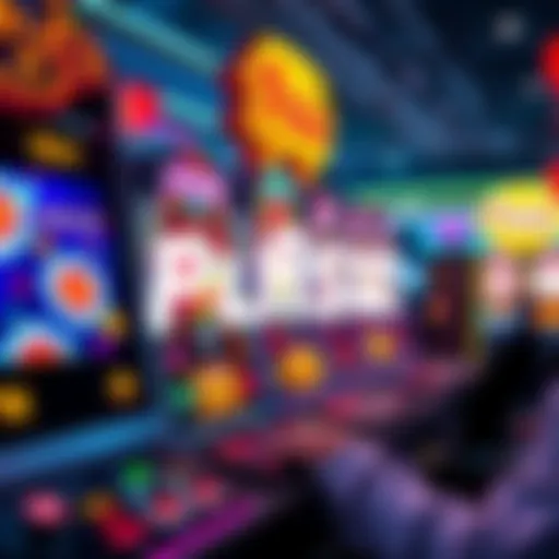 A colorful display of various slot games on the Pulsz platform, featuring vibrant graphics and symbols, with a player interacting with the game interface.