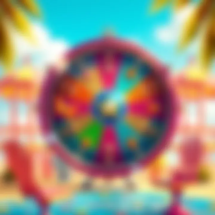 Colorful summer-themed spinner with vibrant decorations representing a summer festival, showcasing chances to win free prizes.