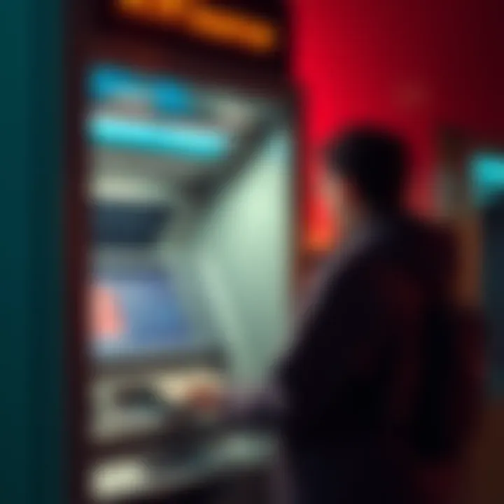 A person at an ATM withdrawing cash, representing the withdrawal process from Pulsz.