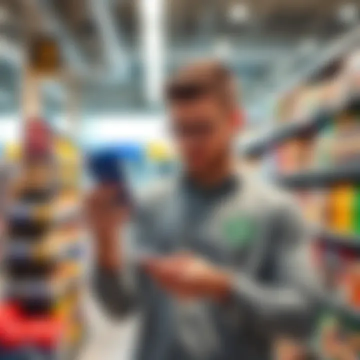 A person comparing two products, highlighting quality and value in a store setting.