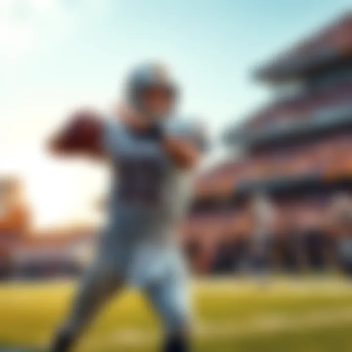 Quarterback Allen looking frustrated as he throws a pass to a teammate, ignoring Moore on the sideline during a game moment