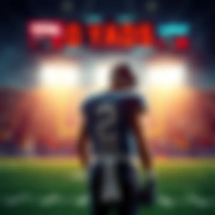 Quarterback stands on the field with a disappointed expression as the scoreboard shows 0 yards at the end of the first quarter