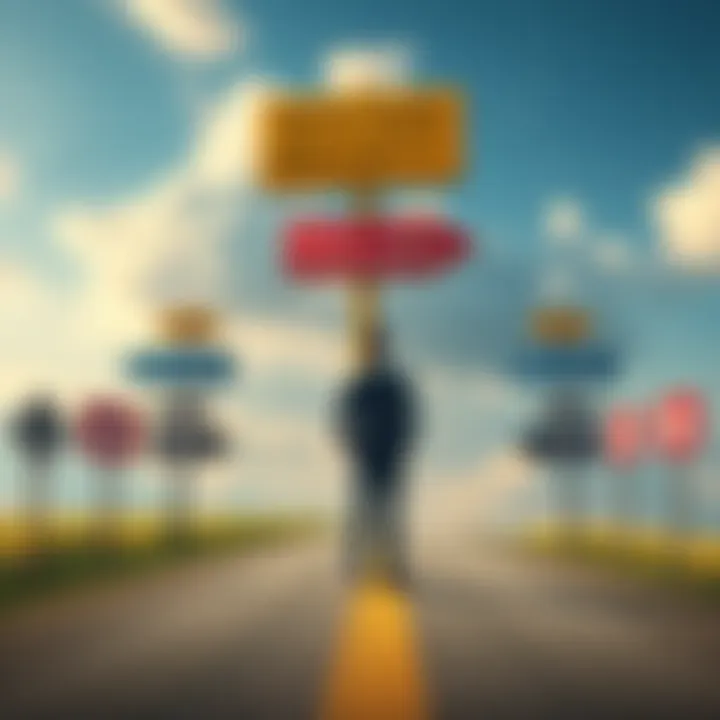 Questioning Mediocrity A person standing at a crossroads, pondering choices between mediocrity and excellence, surrounded by signs representing different life paths, symbolizing decision-making in 2026.