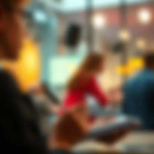 A person engaging in conversation, holding a notepad and pen, ready to ask questions.