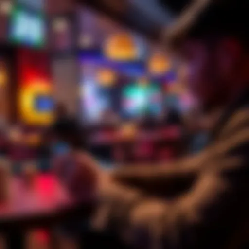 A person enjoying a quick poker game on a mobile device at a cafe