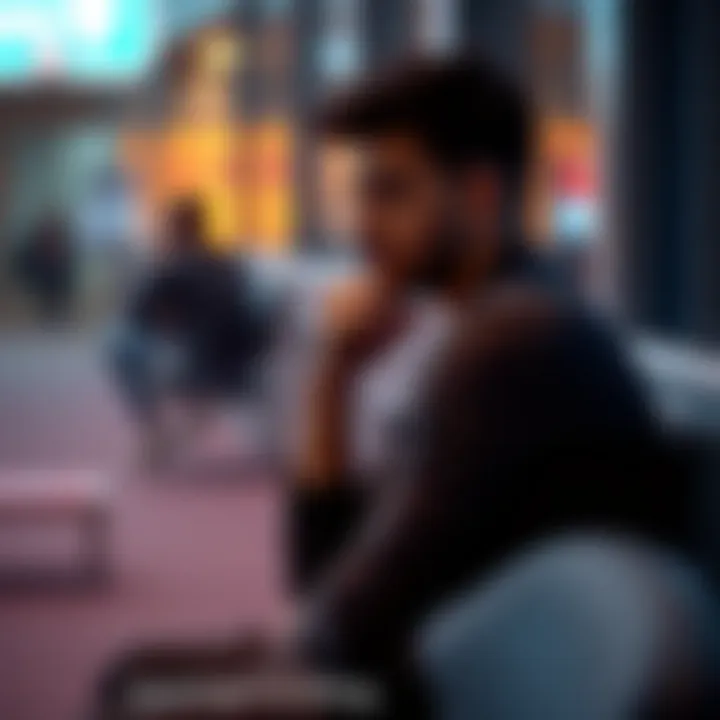 Person reflecting on quitting gambling Individual sitting alone, deep in thought about their journey to quit gambling without support groups.