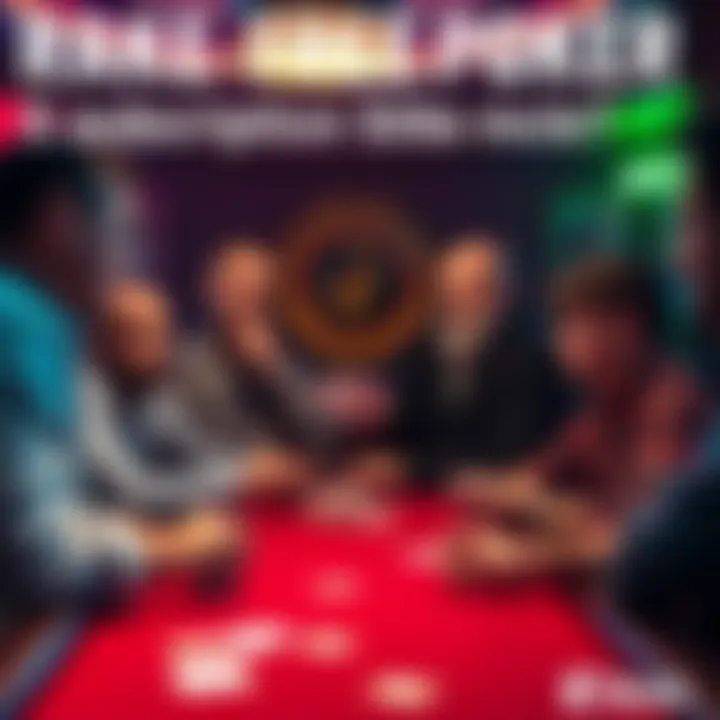 A group of poker players discussing in a cozy setting, with cards and chips on the table, highlighting a rake-free subscription model.