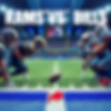 Action scene from the NFL game featuring Rams and Bills players in a competitive matchup on the field