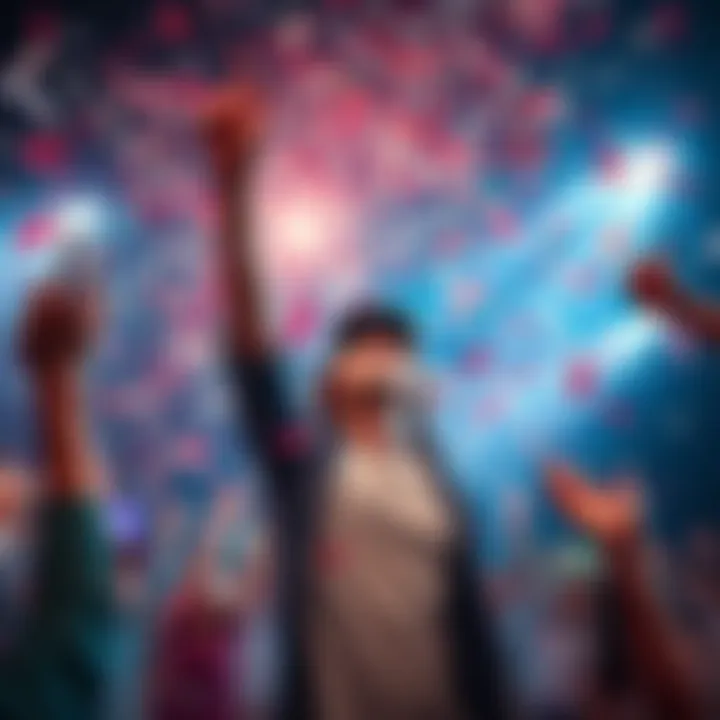 A person celebrating with confetti, symbolizing unexpected success from random decisions.