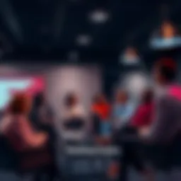 A group of diverse people sharing ideas about improving the ranking system in a meeting room.