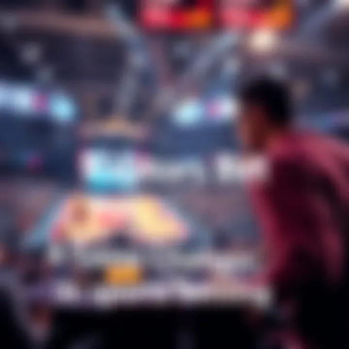 A person placing a bet on a basketball game with Raptors branding in the background, showcasing excitement in sports betting