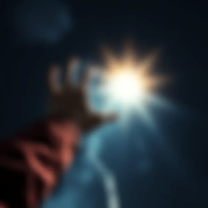 A person stretching their hand towards a bright light symbolizing a missed opportunity, with a determined expression