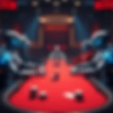 A poker table with players facing off against AI bots, showcasing different personalities and behaviors.