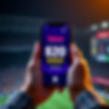 Person holding a smartphone with the Rebet app open, showcasing a $20 bonus offer on screen.