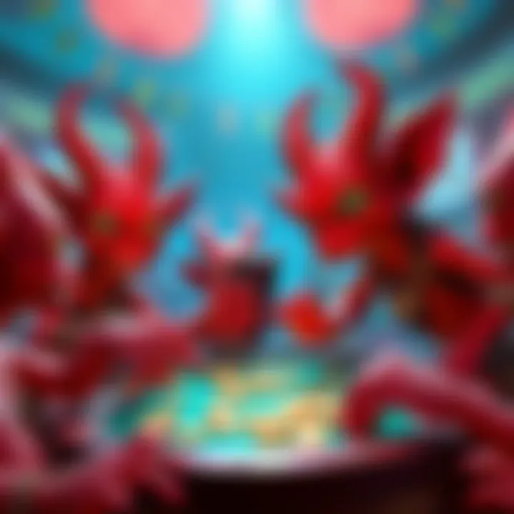 Red Goblins Game A group of Red Goblins playing a game with coins, showing excitement and strategy in a colorful setting.